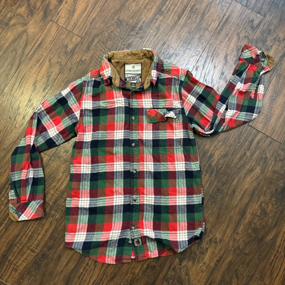 Legendary Whitetails- Original Buck Camp- Red, Green & White Plaid Button-Up